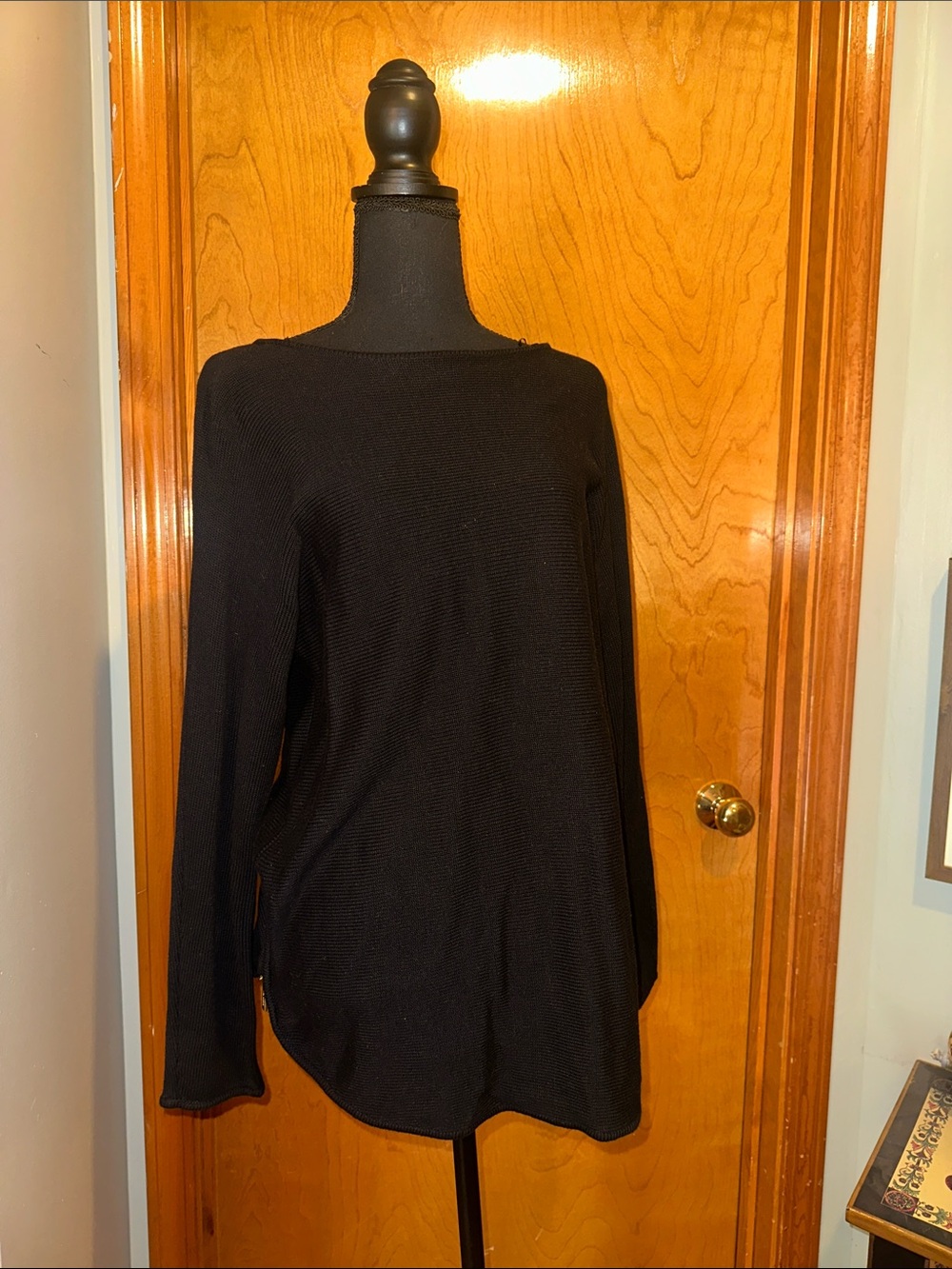 Black Knit Sweater Top with Gold Zip Accent NWT